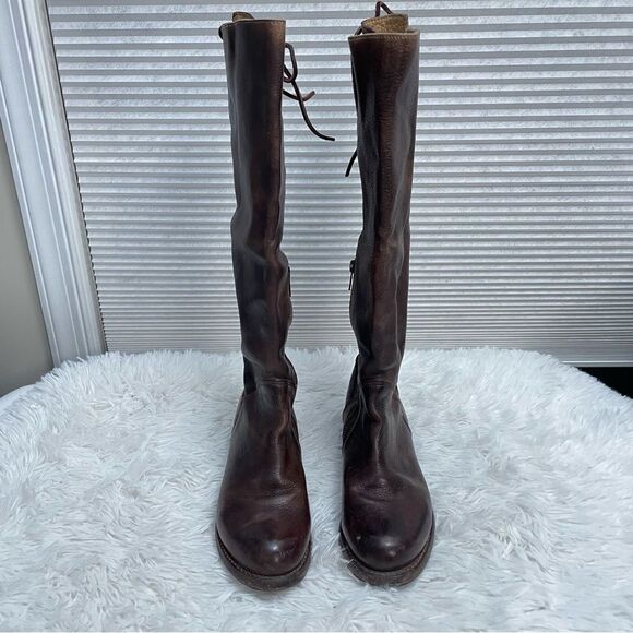 Bed Stu Manchester II Teak Rustic Leather Riding Boots Tall Lace Up back sz‎ 6 - Picture 3 of 11